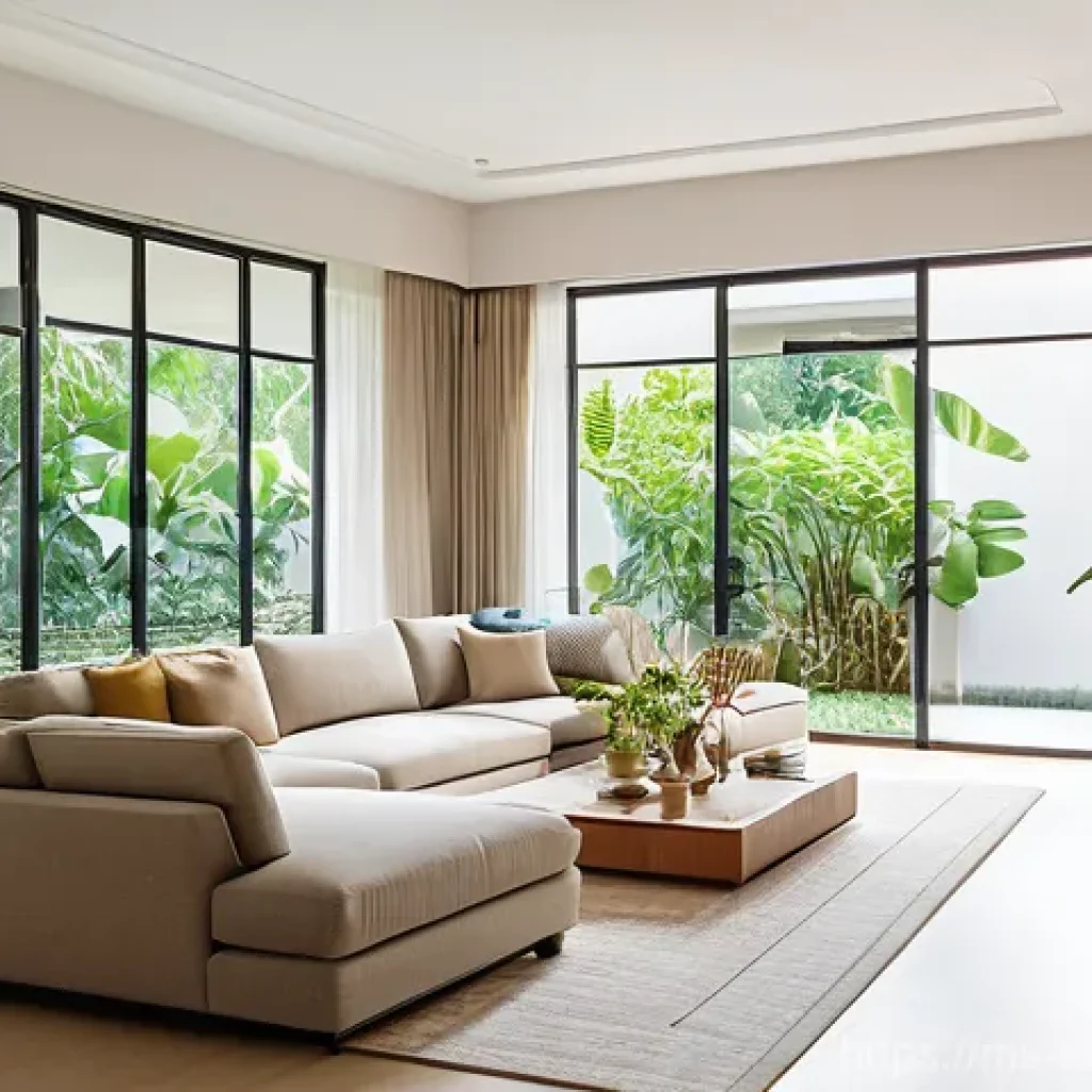 미니멀라이프 일상 습관 - **Prompt:** A serene and organized minimalist living room in a modern Malaysian home. Soft, natural ...