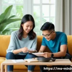 Home 20 미니멀라이프 경제적 자립 - A modern Malaysian family in a cozy living room practicing minimalism: parents and two children wear...