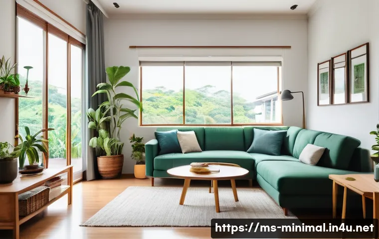 미니멀라이프 무리한 소비 절제 - A cozy and minimalist Malaysian home interior showcasing a neat living room with simple furniture, c...
