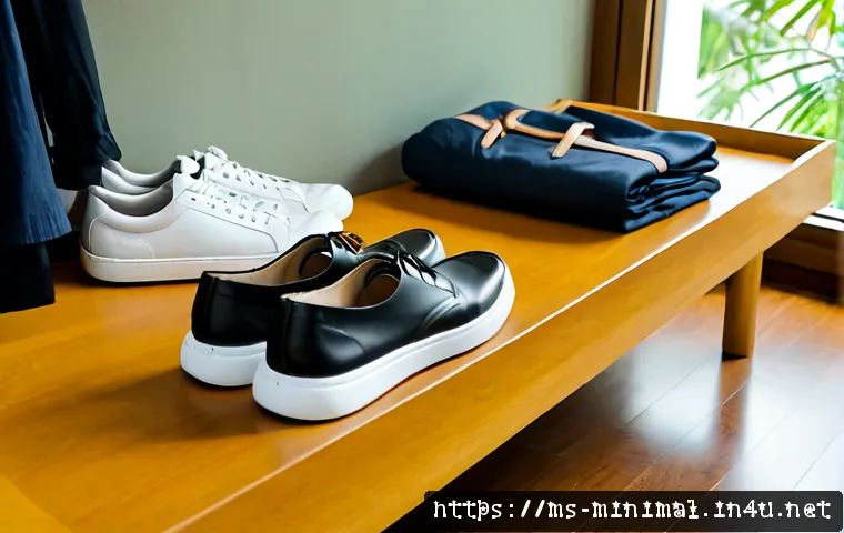 미니멀라이프 패션 아이템 - Photorealistic minimalist fashion capsule wardrobe arranged neatly on a light oak bed platform in a ...